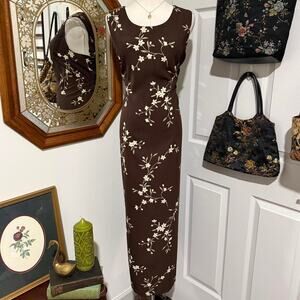VTG Y2K AGB Byer California Dark Brown Floral Scoop Neck Fairycore Midi Dress